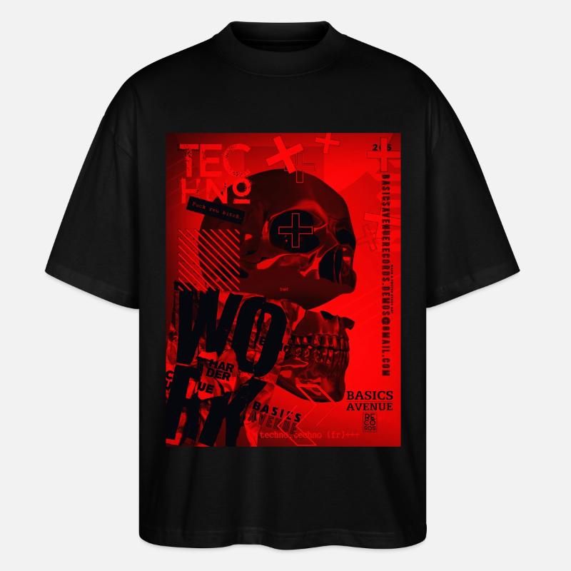Crâne Rouge Techno Urbain - T-shirt bio Blaster 2.0 coupe oversize Stanley/Stella Unisexe - noir