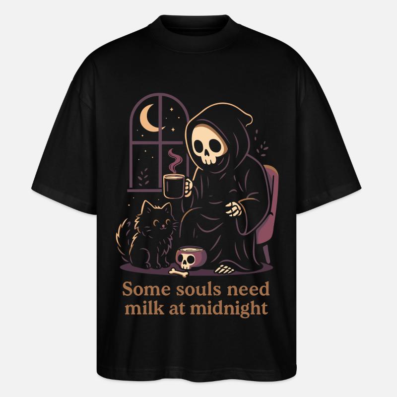 Sensenmann Katze Milch Mitternacht Motiv - Stanley/Stella Oversized Unisex Bio T-Shirt Blaster 2.0 - Schwarz