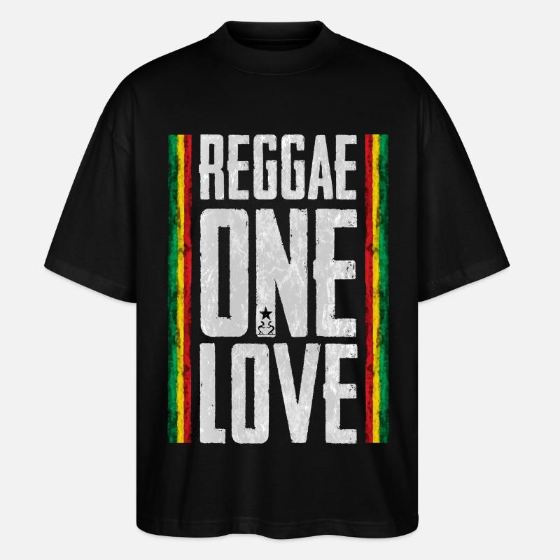 Reggae Love Design with Banner - Stanley/Stella Oversized Unisex Organic T-shirt Blaster 2.0 - black