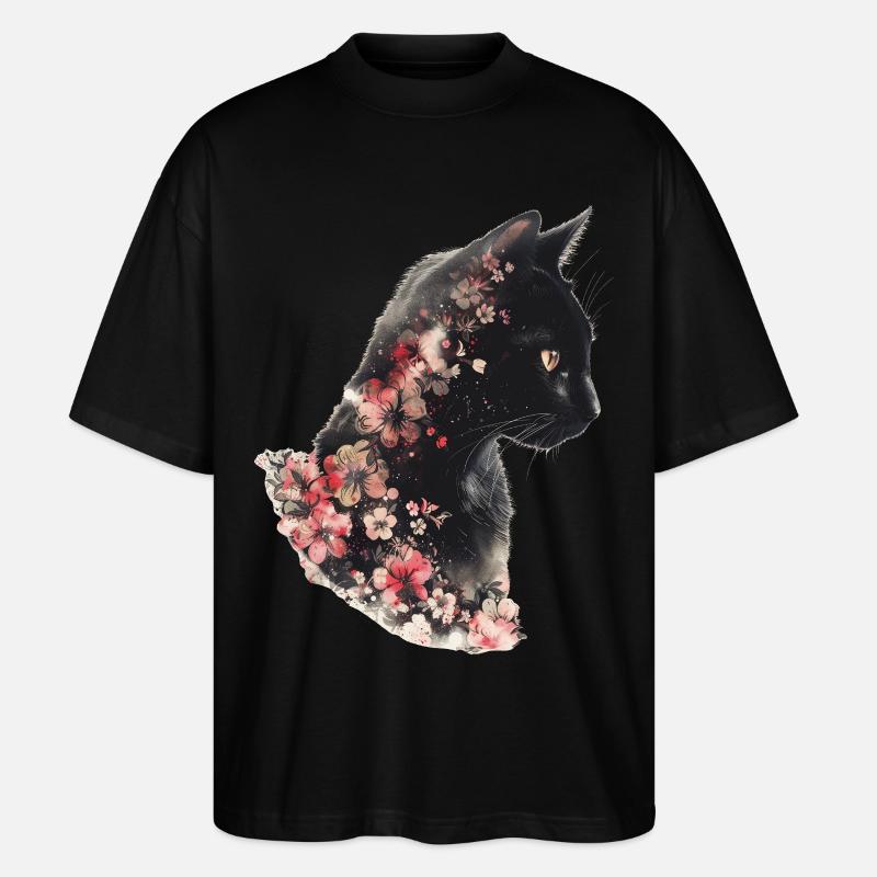 Katze Blumen - Stanley/Stella Oversized Unisex Bio T-Shirt Blaster 2.0 - Schwarz