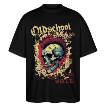 Oldschool Knallhart Punk Oi - Stanley/Stella Oversized Unisex Bio T-Shirt Blaster 2.0 - Schwarz - Vorne - Alina (178cm) & Michal (187cm)