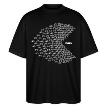 Fahrräder fressen Auto, Fahrradfahrer gegen SUV - Stanley/Stella Oversized Unisex Bio T-Shirt Blaster 2.0 - Schwarz - Vorne - Alina (178cm) & Michal (187cm)