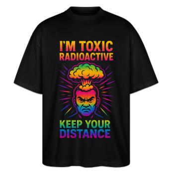 Néon toxique radioactif Gardez vos distances - T-shirt bio Blaster 2.0 coupe oversize Stanley/Stella Unisexe - noir - Devant - Alina (178cm) & Michal (187cm)