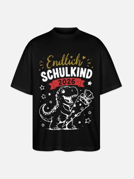 Endlich Schulkind 2026 Dino - Stanley/Stella Oversized Unisex Bio T-Shirt Blaster 2.0 - Schwarz