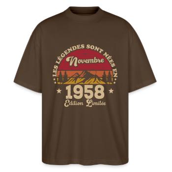 Les Légendes Sont Nées En Novembre 1958 - T-shirt bio Blaster 2.0 coupe oversize Stanley/Stella Unisexe - marron foncé - Devant - Alina (178cm) & Michal (187cm)