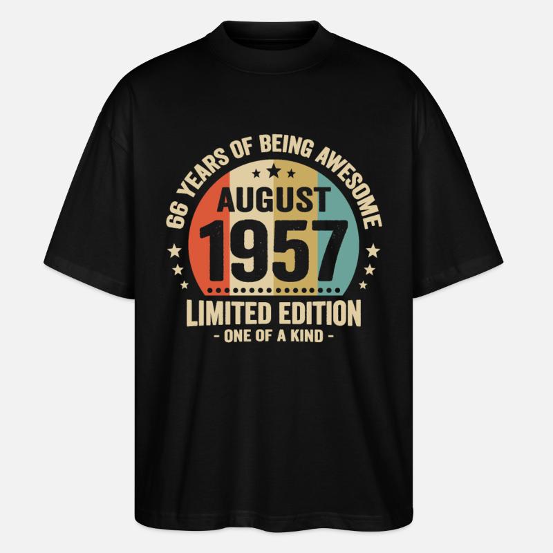August 1957 66 Jahre Jubiläumsgeschenk - Stanley/Stella Oversized Unisex Bio T-Shirt Blaster 2.0 - Schwarz