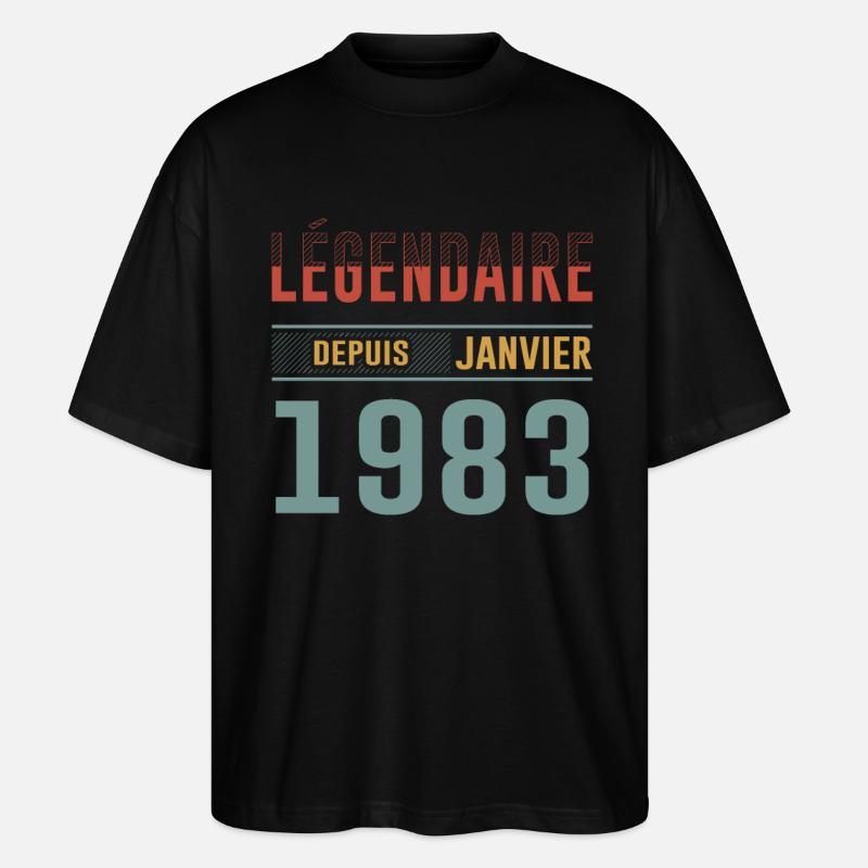 Légendaire Depuis Janvier 1983 Anniversaire - T-shirt bio Blaster 2.0 coupe oversize Stanley/Stella Unisexe - noir