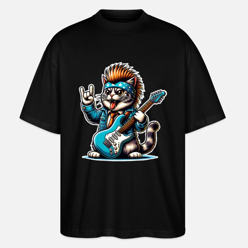 Katze Rock and Roll Gitarrist - Stanley/Stella Oversized Unisex Bio T-Shirt Blaster 2.0 - Schwarz
