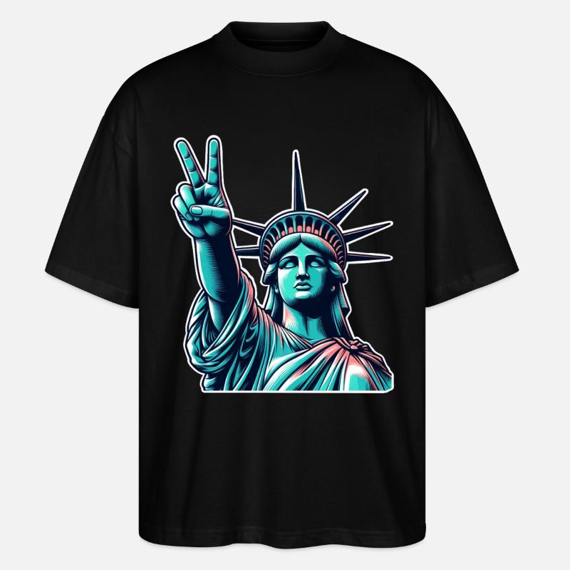 Statue de la Liberté Paix - T-shirt bio Blaster 2.0 coupe oversize Stanley/Stella Unisexe - noir