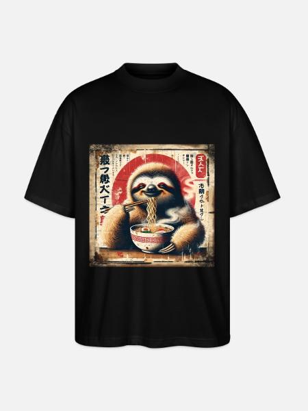 Ramen Sloth Grunge Poster Style - Stanley/Stella Oversized Unisex Organic T-shirt Blaster 2.0 - black