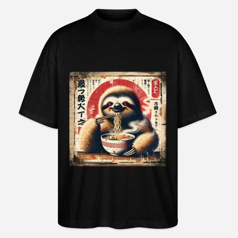 Ramen Faultier Grunge Poster Style - Stanley/Stella Oversized Unisex Bio T-Shirt Blaster 2.0 - Schwarz