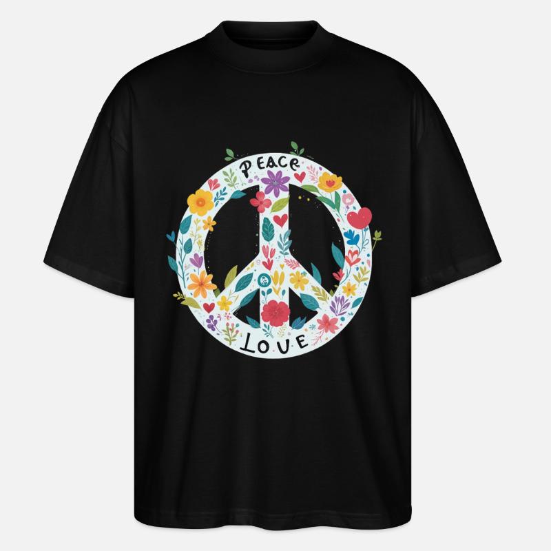 Peacezeichen Blumen Love - Stanley/Stella Oversized Unisex Bio T-Shirt Blaster 2.0 - Schwarz