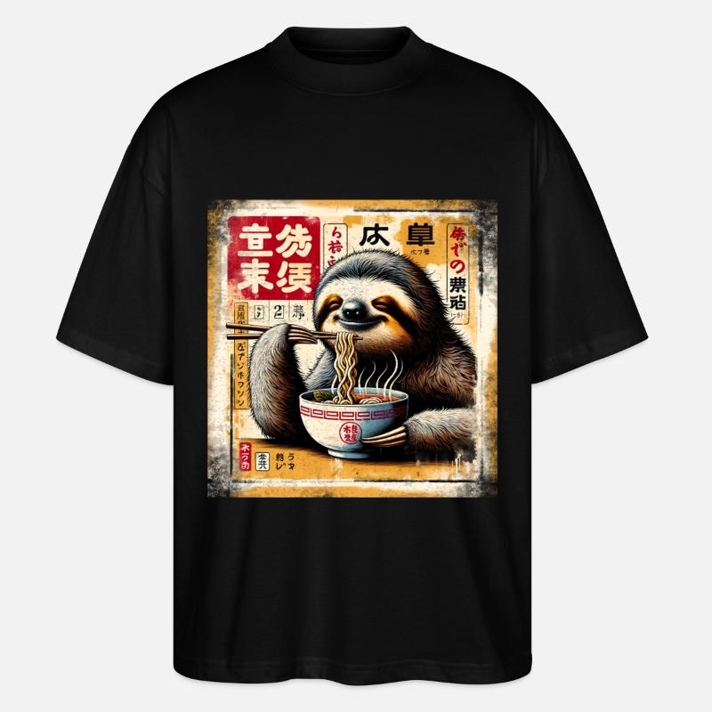 paresseux Ramen Grunge Poster Style - T-shirt bio Blaster 2.0 coupe oversize Stanley/Stella Unisexe - noir