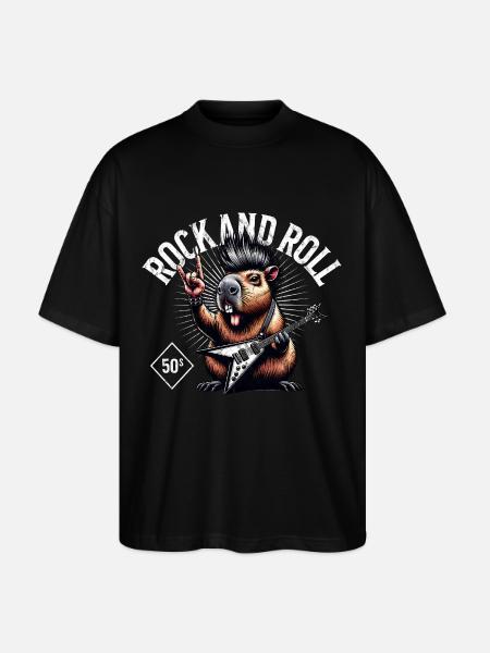 Rock and Roll Capybara - Stanley/Stella Oversized Unisex Bio T-Shirt Blaster 2.0 - Schwarz