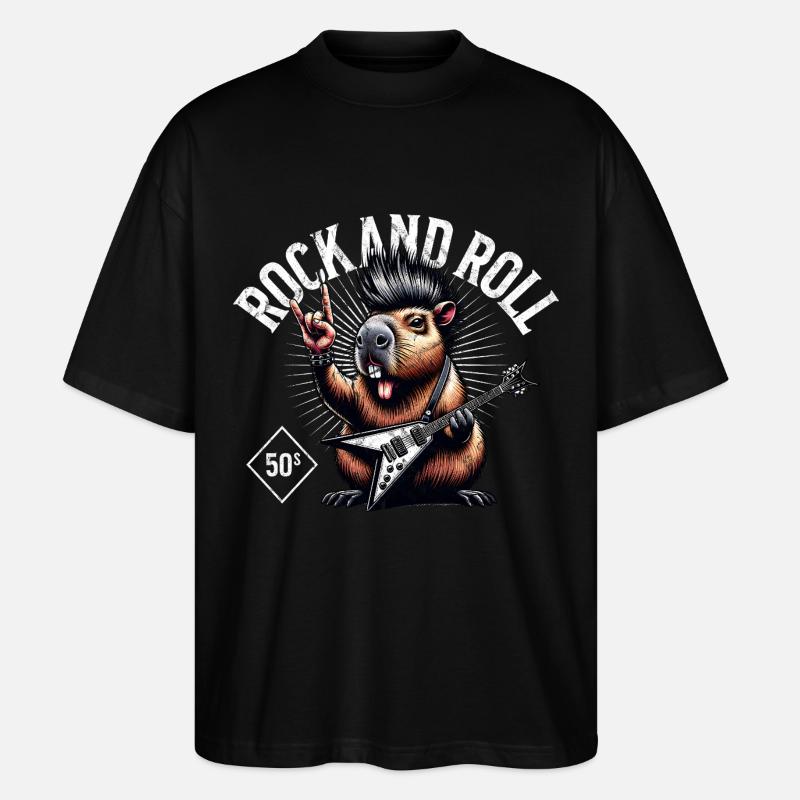 Rock and Roll Capybara - Stanley/Stella Oversized Unisex Organic T-shirt Blaster 2.0 - black