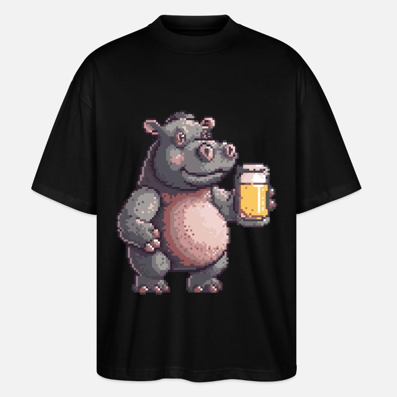 Bière Hippopotamus Pixel - T-shirt bio Blaster 2.0 coupe oversize Stanley/Stella Unisexe - noir