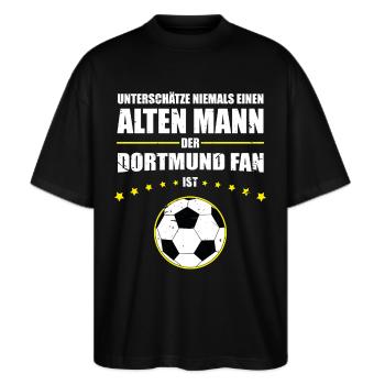 Alter Mann - Dortmund Fan | Retro Vintage Fußball - Stanley/Stella Oversized Unisex Bio T-Shirt Blaster 2.0 - Schwarz - Vorne - Alina (178cm) & Michal (187cm)