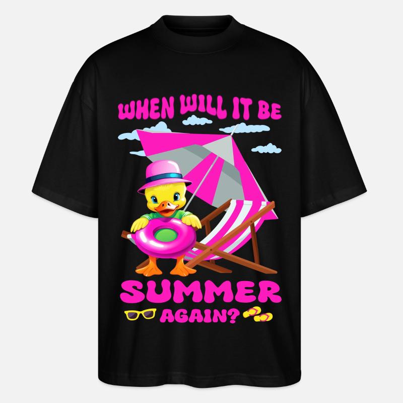 Cute duck with pink hat - Stanley/Stella Oversized Unisex Organic T-shirt Blaster 2.0 - black