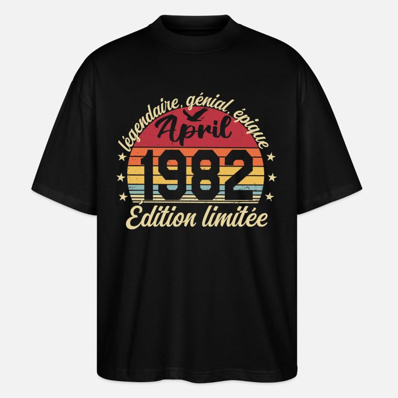 1982 avril Anniversaire avril 1982 - T-shirt bio Blaster 2.0 coupe oversize Stanley/Stella Unisexe - noir