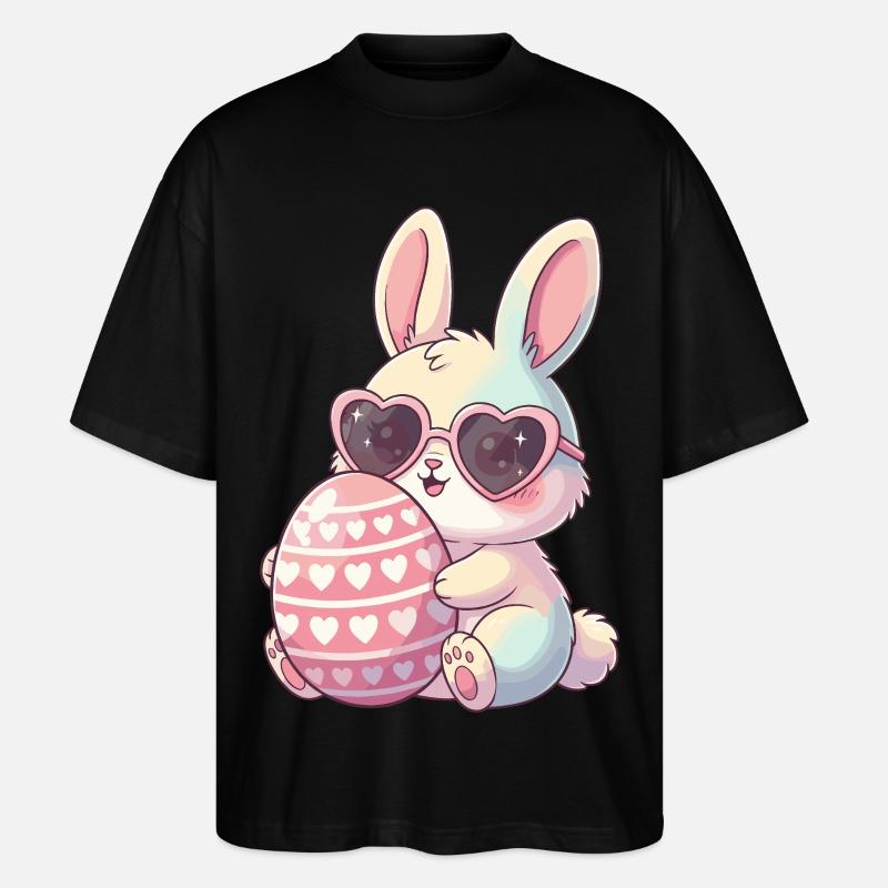 Herzblick Bunny Easter Egg - Stanley/Stella Oversized Unisex Organic T-shirt Blaster 2.0 - black