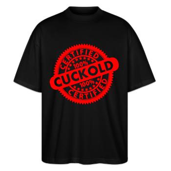 cuckold - Stanley/Stella Oversized Unisex Bio T-Shirt Blaster 2.0 - Schwarz - Vorne - Alina (178cm) & Michal (187cm)
