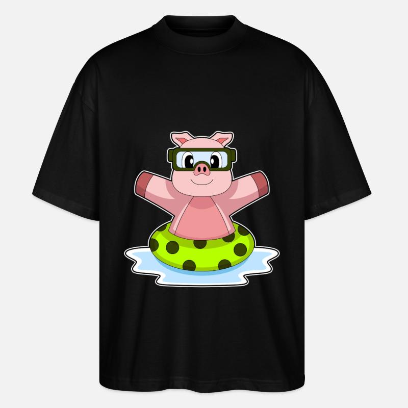 Pig Summer Lifebuoy - Stanley/Stella Oversized Unisex Organic T-shirt Blaster 2.0 - black