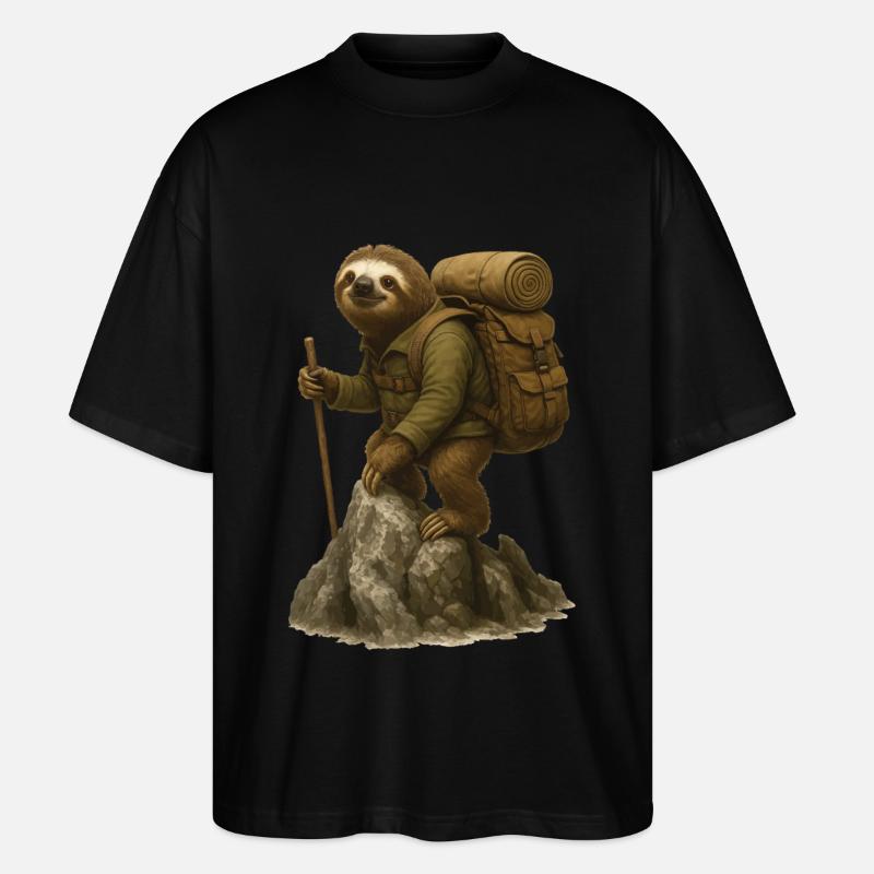 Faultier Wandern - Stanley/Stella Oversized Unisex Bio T-Shirt Blaster 2.0 - Schwarz