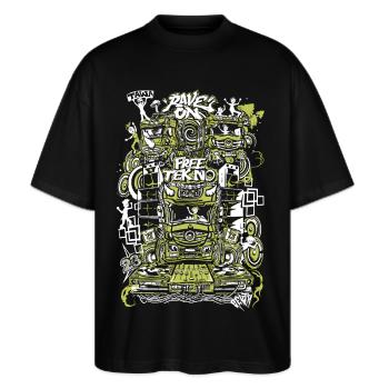 Rave on free TEKNO - Stanley/Stella Oversized Unisex Organic T-shirt Blaster 2.0 - black - Front - Alina (178cm) & Michal (187cm)