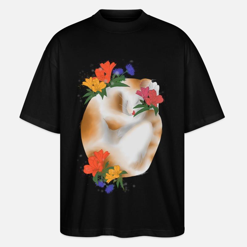 Chat et fleurs - T-shirt bio Blaster 2.0 coupe oversize Stanley/Stella Unisexe - noir