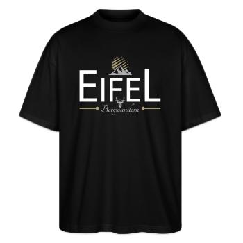 Eifel Bergwandern - Stanley/Stella Oversized Unisex Bio T-Shirt Blaster 2.0 - Schwarz - Vorne - Alina (178cm) & Michal (187cm)