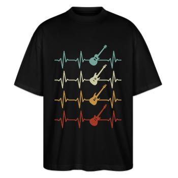 Gitarren Herzschlag Gitarrist Musiker Gitarre - Stanley/Stella Oversized Unisex Bio T-Shirt Blaster 2.0 - Schwarz - Vorne - Alina (178cm) & Michal (187cm)
