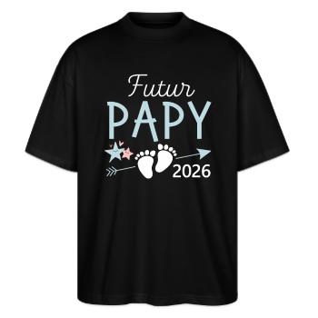 Futur Papy 2026 Cadeau Bientôt Grand-Père - T-shirt bio Blaster 2.0 coupe oversize Stanley/Stella Unisexe - noir - Devant - Alina (178cm) & Michal (187cm)
