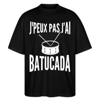 Batucada Schlagzeug | Samba - Stanley/Stella Oversized Unisex Bio T-Shirt Blaster 2.0 - Schwarz - Vorne - Alina (178cm) & Michal (187cm)