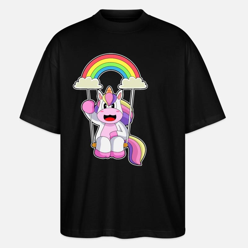 Einhorn Regenbogen Wolken - Stanley/Stella Oversized Unisex Bio T-Shirt Blaster 2.0 - Schwarz
