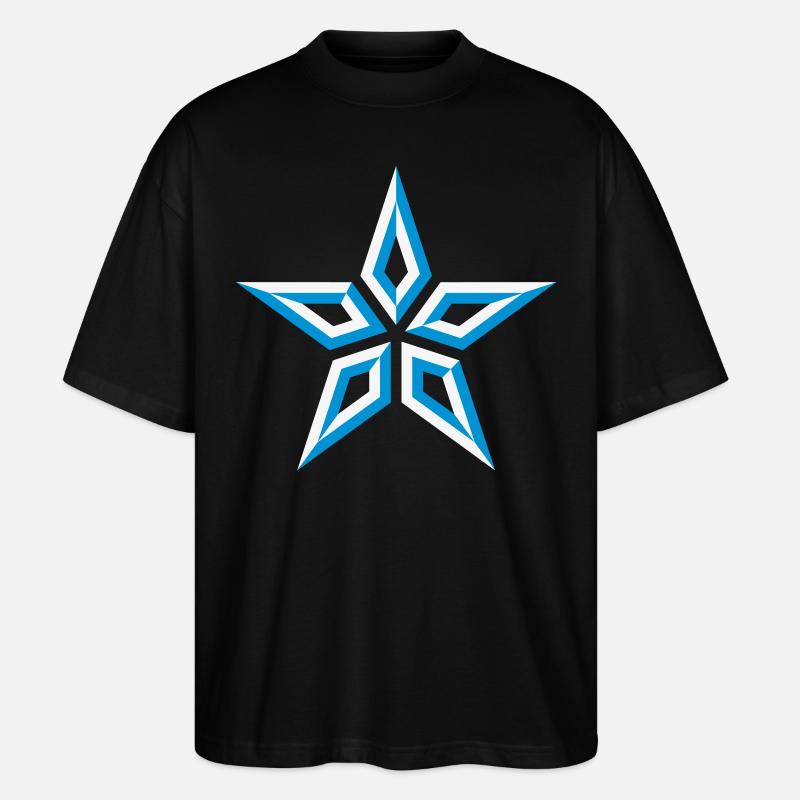 Star Design (Five-Pointed / Blue White) - Stanley/Stella Oversized Unisex Organic T-shirt Blaster 2.0 - black