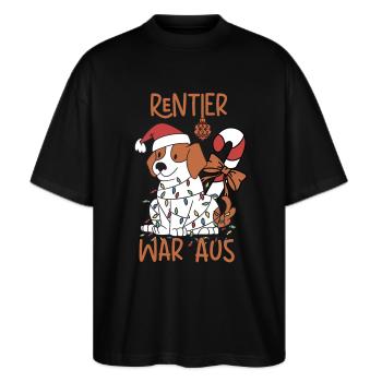 Rentier war aus Weihnachtsgeschenk xmas - Stanley/Stella Oversized Unisex Bio T-Shirt Blaster 2.0 - Schwarz - Vorne - Alina (178cm) & Michal (187cm)