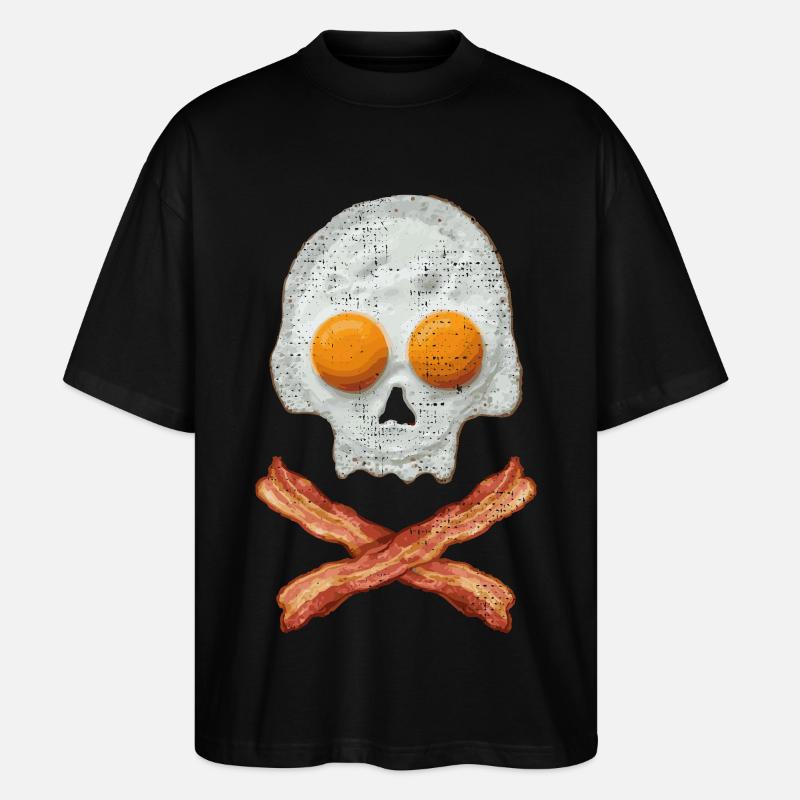 Fried Egg Skull with Bacon Cross - Stanley/Stella Oversized Unisex Organic T-shirt Blaster 2.0 - black