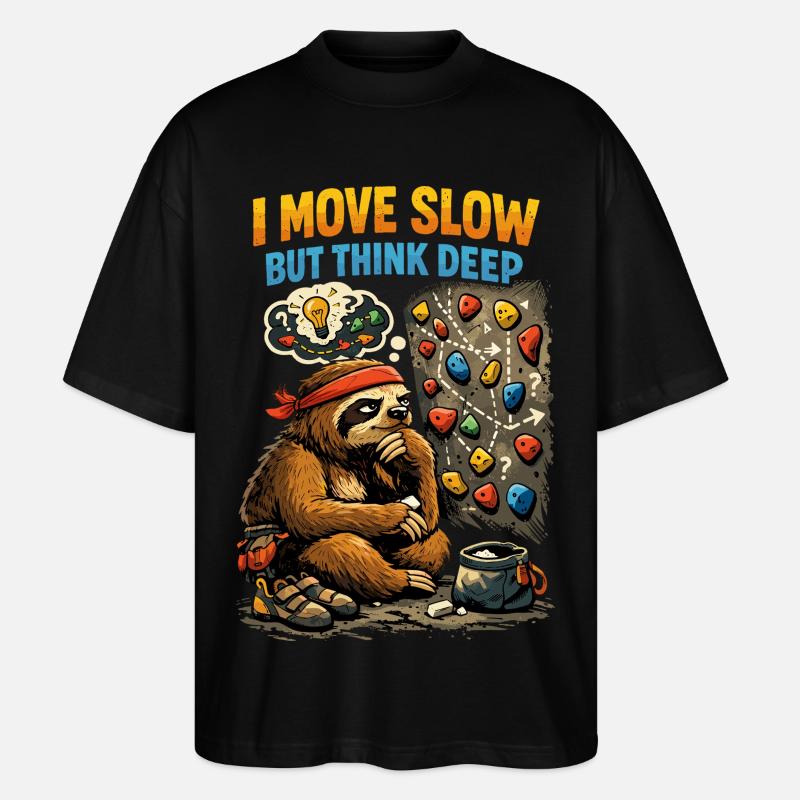Faultier beim Bouldern – Comic Klettern Shirt - Stanley/Stella Oversized Unisex Bio T-Shirt Blaster 2.0 - Schwarz