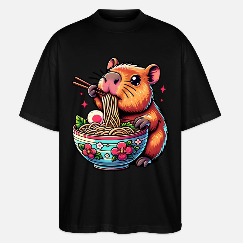 Mignon Kawaii Capybara Ramen Anime - T-shirt bio Blaster 2.0 coupe oversize Stanley/Stella Unisexe - noir