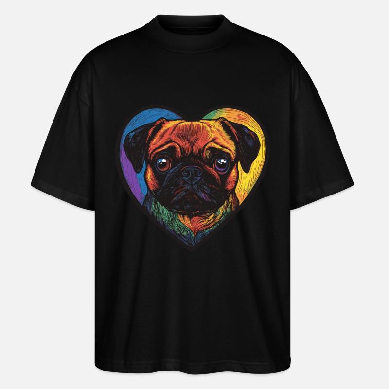 Mops Hund Herz Love - Stanley/Stella Oversized Unisex Bio T-Shirt Blaster 2.0 - Schwarz
