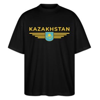 Kazakhstan Design – Steppe et tradition - T-shirt bio Blaster 2.0 coupe oversize Stanley/Stella Unisexe - noir - Devant - Alina (178cm) & Michal (187cm)