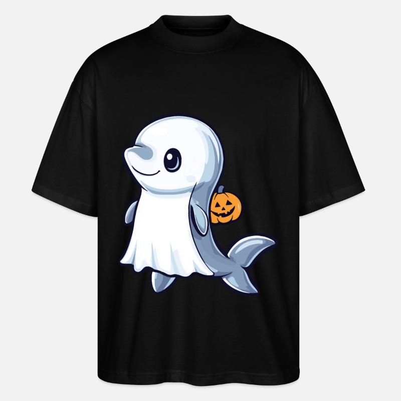 Dolphin Halloween Comic Ghost - Stanley/Stella Oversized Unisex Organic T-shirt Blaster 2.0 - black