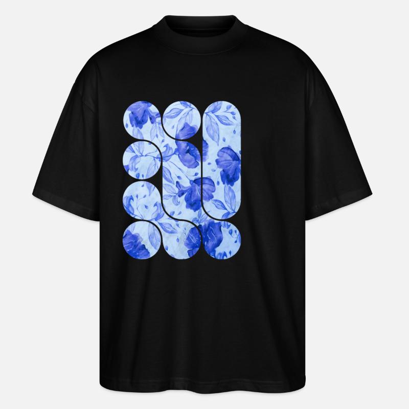 Blue Floral Elegance - Stanley/Stella Oversized Unisex Organic T-shirt Blaster 2.0 - black
