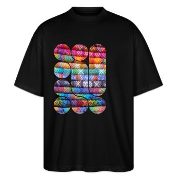 Helles gestricktes Patchwork - Stanley/Stella Oversized Unisex Bio T-Shirt Blaster 2.0 - Schwarz - Vorne - Alina (178cm) & Michal (187cm)