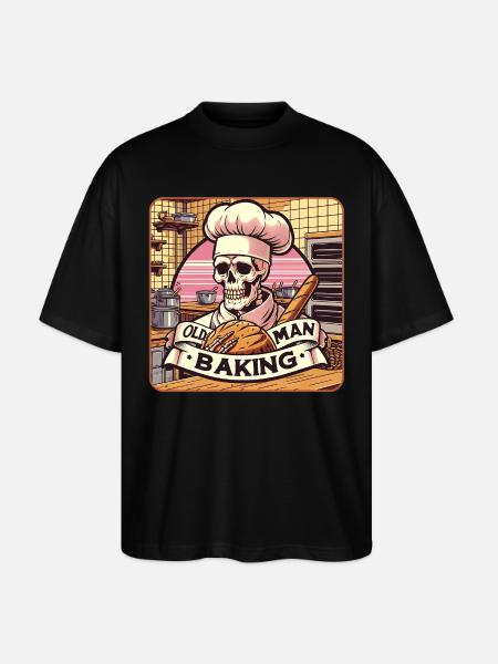 Gammel mand bagekranie med bagerhat med brød - Stanley/Stella Oversize Unisex Øko T-shirt Blaster 2.0 - sort