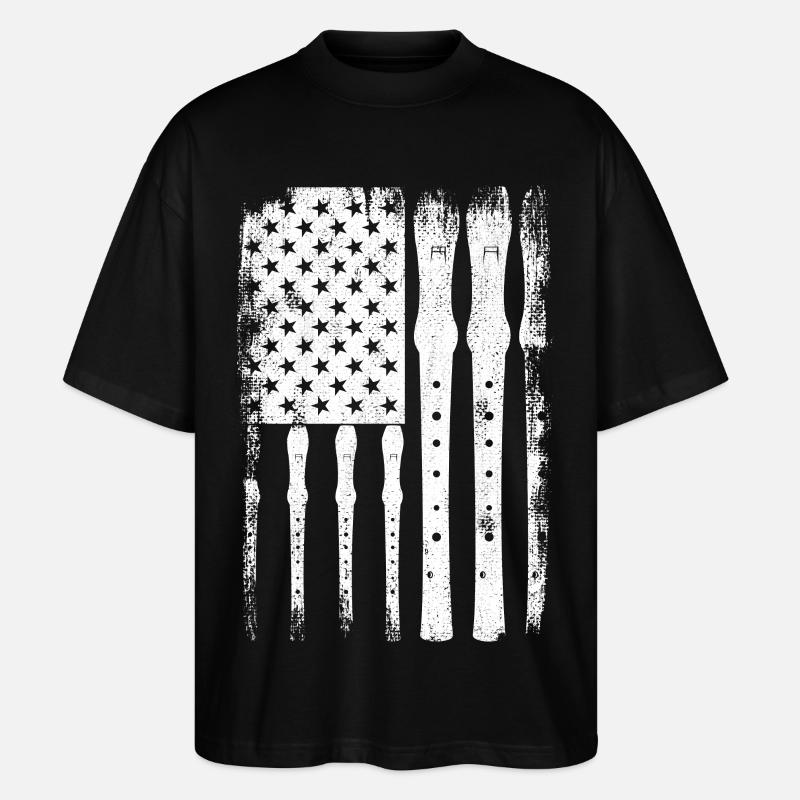 Flöte US Flagge - Stanley/Stella Oversized Unisex Bio T-Shirt Blaster 2.0 - Schwarz