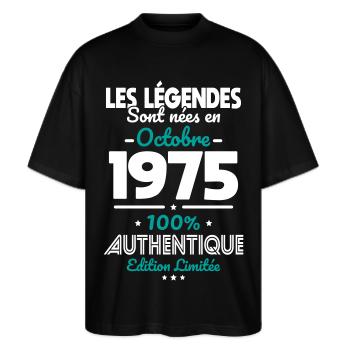 Anniversaire 50 ans - Légendes nées Octobre 1975 - T-shirt bio Blaster 2.0 coupe oversize Stanley/Stella Unisexe - noir - Devant - Alina (178cm) & Michal (187cm)