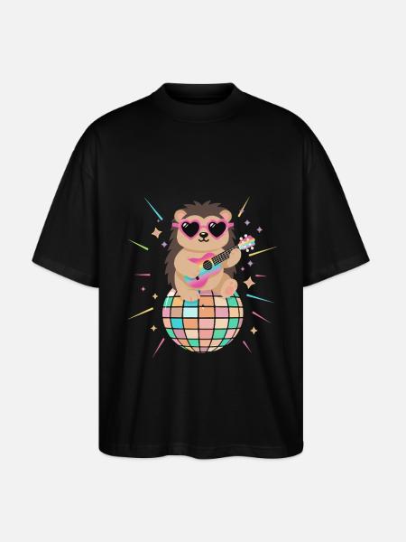 Hedgehog Disco Ball 80s Retro Funny - Stanley/Stella Oversized Unisex Organic T-shirt Blaster 2.0 - black