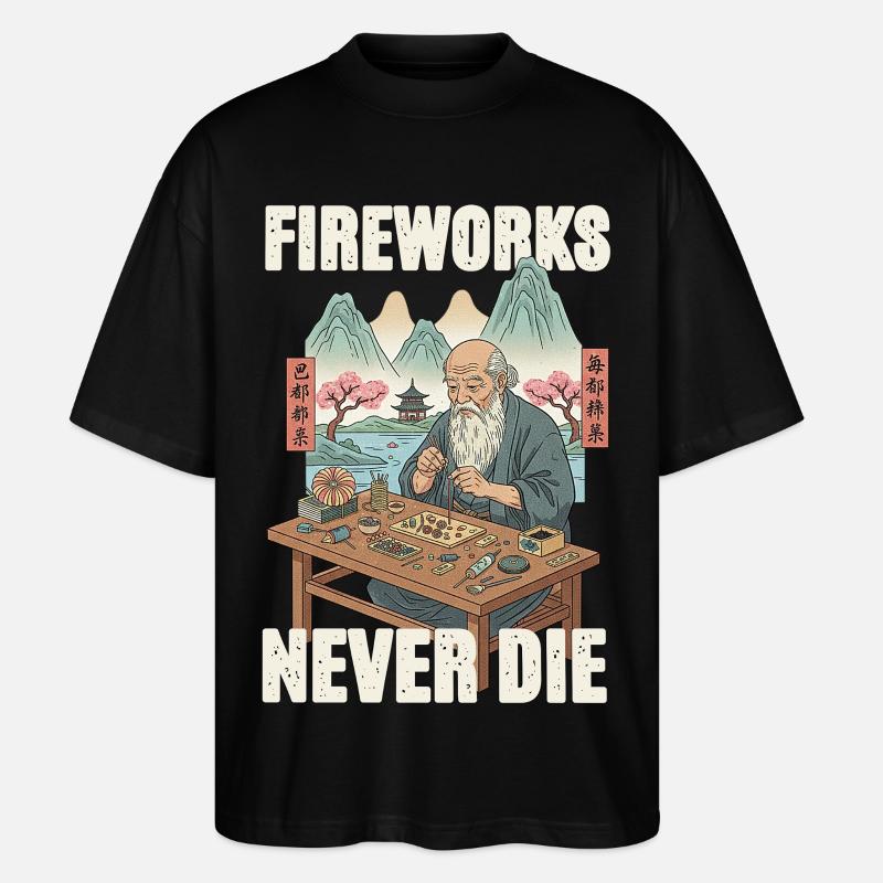 Fireworks Never Die - Stanley/Stella Oversized Unisex Bio T-Shirt Blaster 2.0 - Schwarz