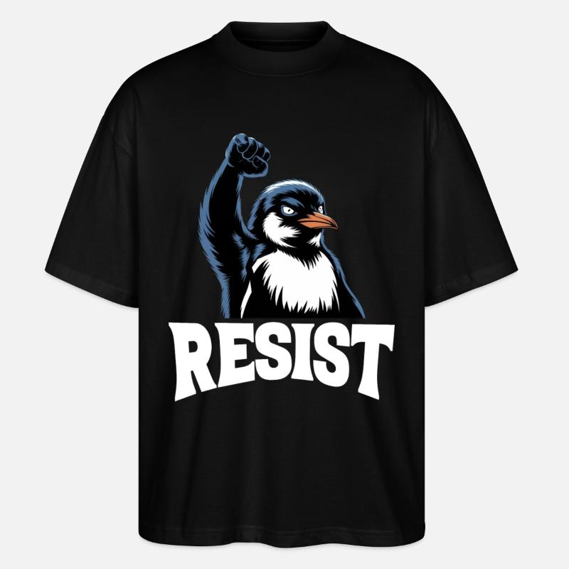Pinguin protestiert gegen Widerstandssteuern - Stanley/Stella Oversized Unisex Bio T-Shirt Blaster 2.0 - Schwarz
